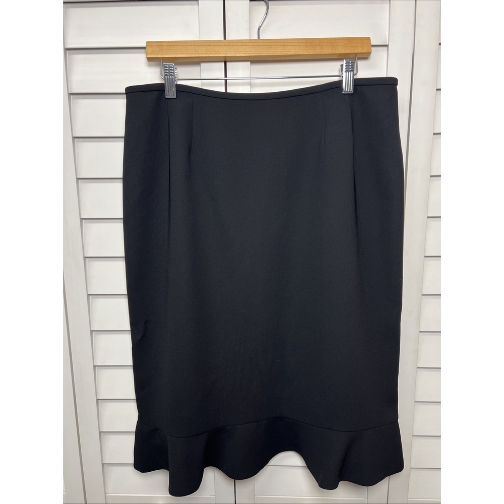 Le Suit Ruffle Hem Pencil Skirt Career Professional Women's Size 14 Black